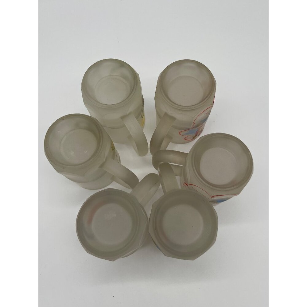 Set Of 6 Vintage Frosted Glass Mugs - International Greetings Design - Picture 10 of 10